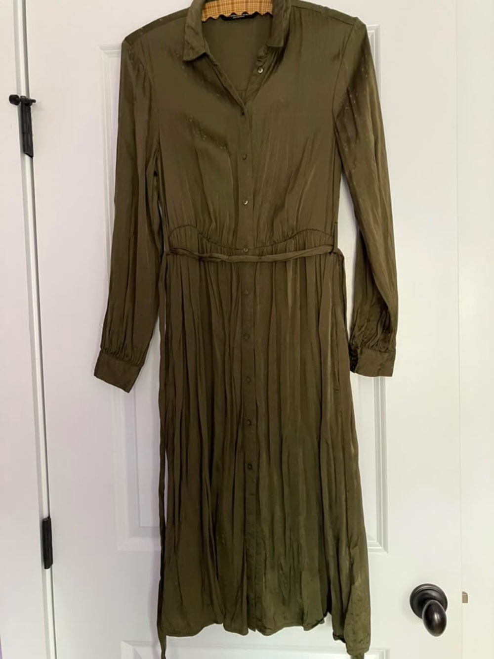 Scotch & Soda Olive Green Long-Sleeve Button-Front Midi Dress
